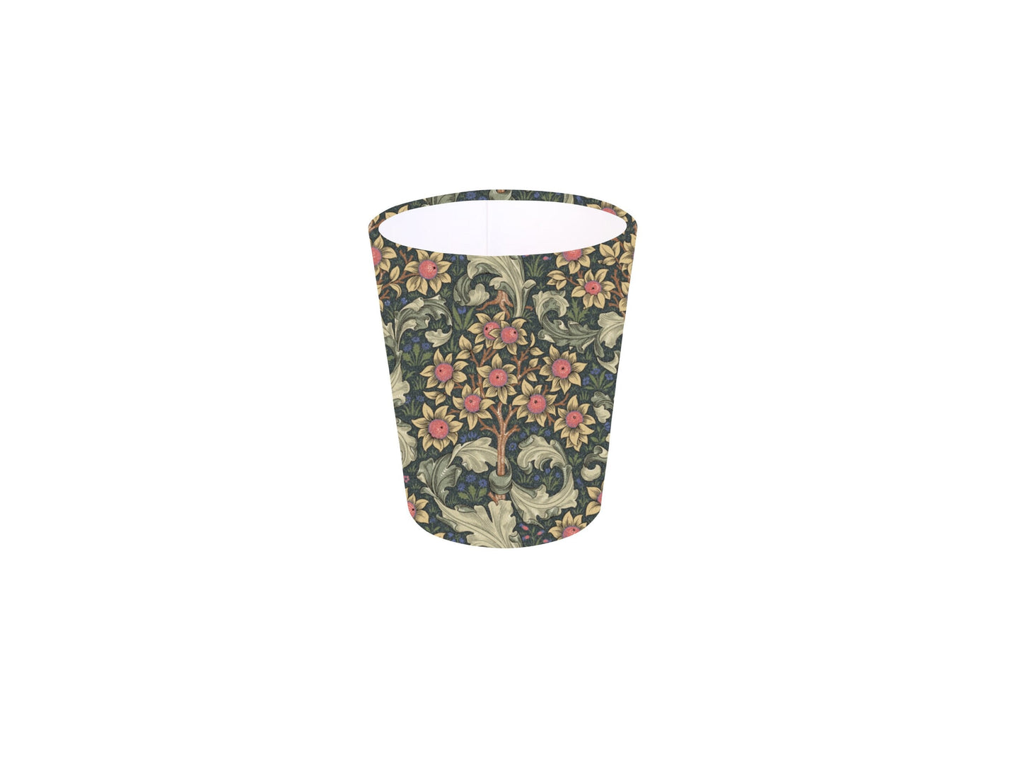 Handmade William Morris Orchid Waste Paper Bin, Made in UK, Floral Theme, Yellow and Red Flowers, Home Decor Gift