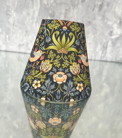 Handmade William Morris Strawberry Thief Navy CANDLE SHADE || Small lamp shade, Colourful Home Decor Gift, Small Light Shade, Made in Uk,