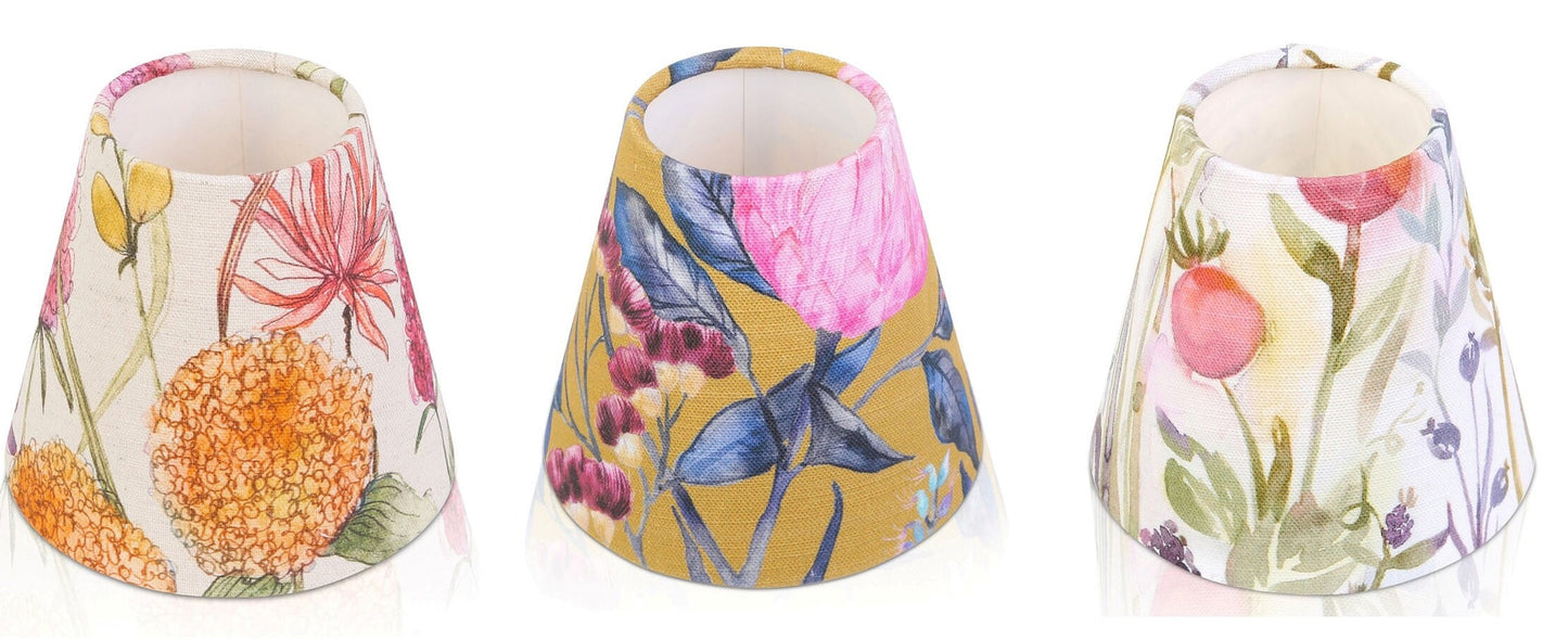 Handmade VOYAGE Floral CANDLE SHADE || Small lamp shade, Colourful Home Decor Gift, Small Light Shade, Made in Uk, Gold, Cream, Pink, Orange