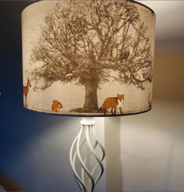 Fryetts Woodland Tree, Stag and Fox Lampshade | Table Lamp/ Ceiling Drum Shade | Pendant Shade | Colourful Home Decor Furniture Decoration