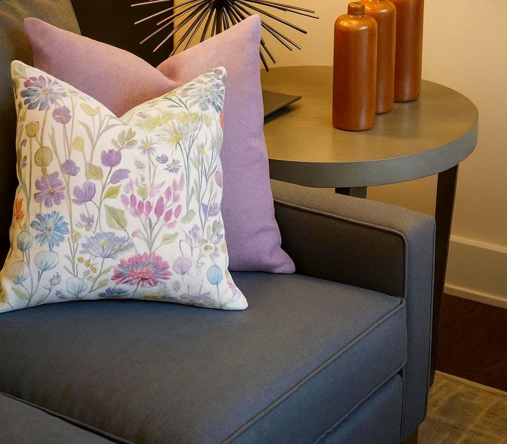 Voyage Maison Hedgerow Lotus Cream Cushions with Fillers, Colourful Home Decor, Floral Pattern, Various Sizes 28cm , 36cm, 43cm , 60cm