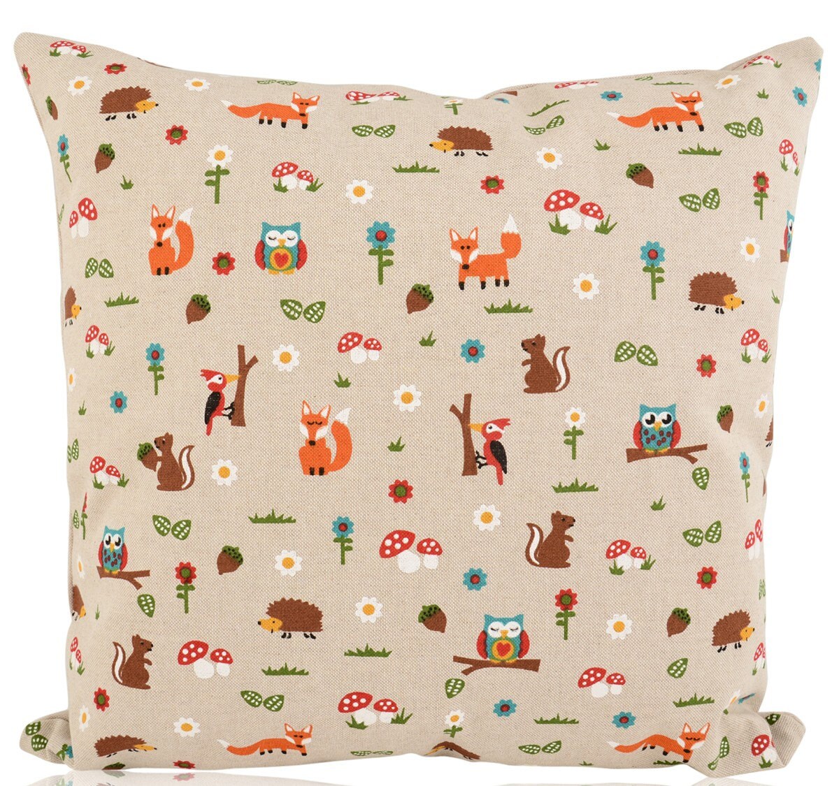 Woodland Friends Cushions with Fillers Various Sizes 28cm , 36cm, 43cm , 60cm, Fox, Owl, Squirrel, Animal Wildlife, Made in UK