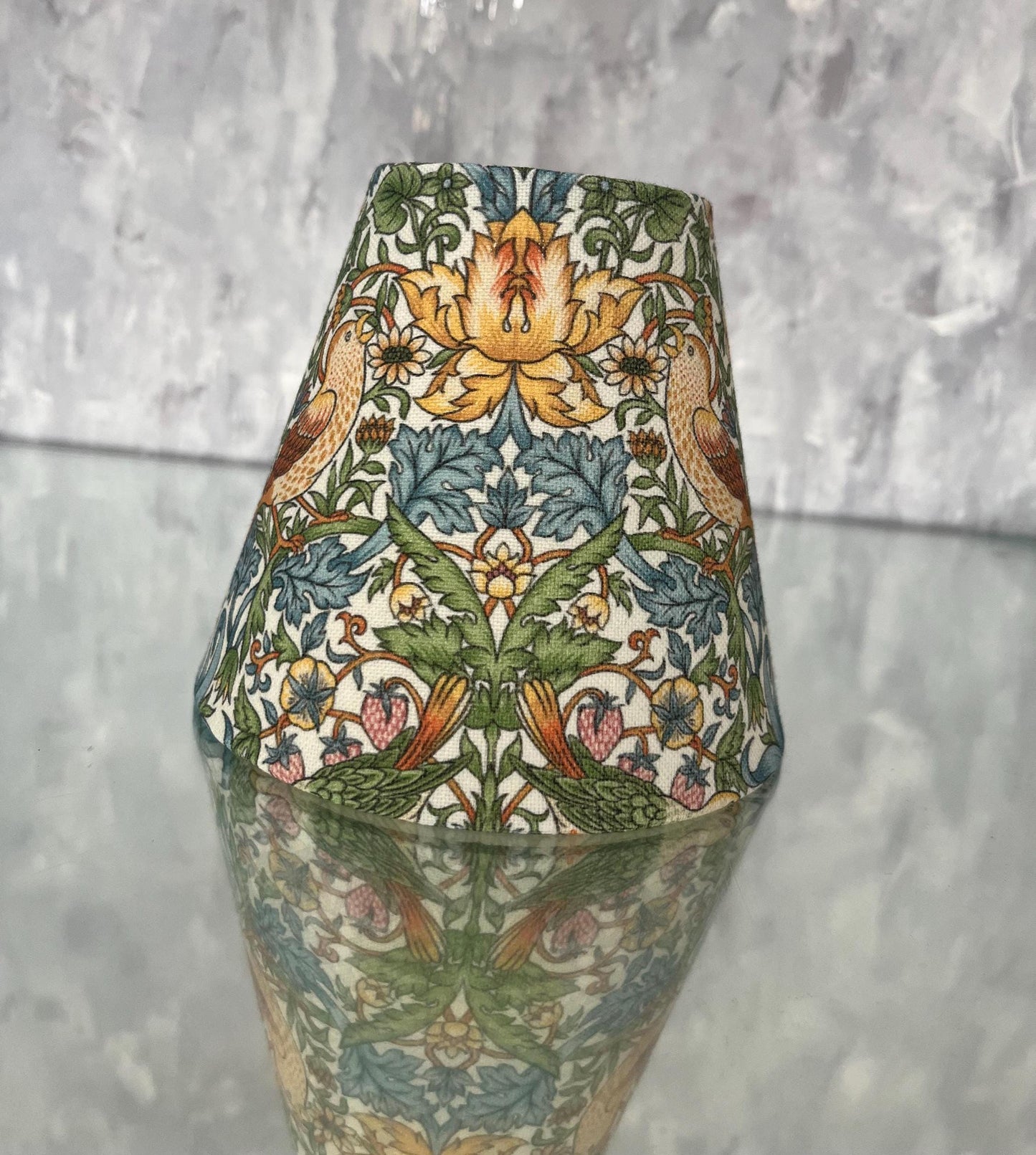 Handmade William Morris Strawberry Thief Sky CANDLE SHADE || Small lamp shade, Colourful Home Decor Gift, Small Light Shade, Made in Uk,