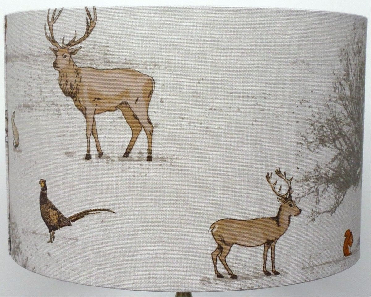 Fryetts Woodland Tree, Stag and Fox Lampshade | Table Lamp/ Ceiling Drum Shade | Pendant Shade | Colourful Home Decor Furniture Decoration