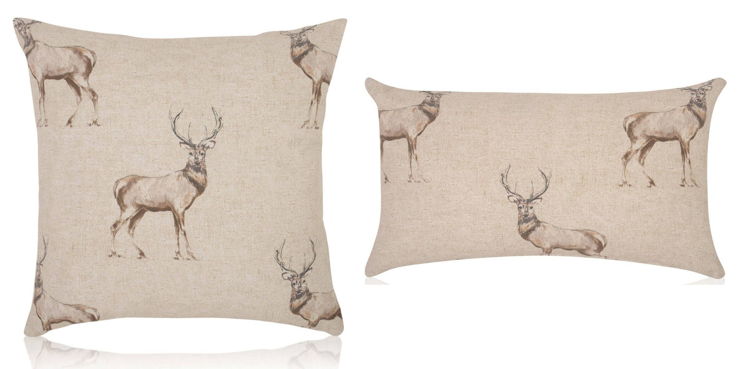 Fryetts Glencoe Stag Cushions with Fillers Various Sizes, 36cm,40cm,43cm,40cm, 60cm Animal Nature Woodland Theme Home Decor Gift, Made in UK
