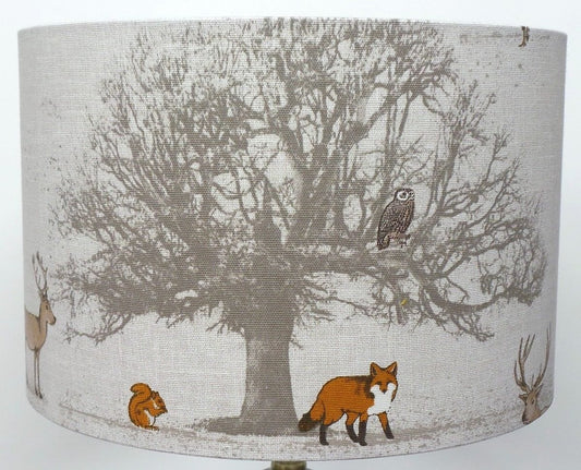 Fryetts Woodland Tree, Stag and Fox Lampshade | Table Lamp/ Ceiling Drum Shade | Pendant Shade | Colourful Home Decor Furniture Decoration