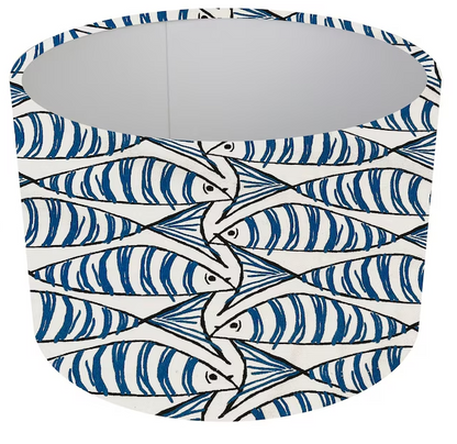 Padstow Blue Mackerel Fish Lampshade, Table/Ceiling, Pendant Drum Shade