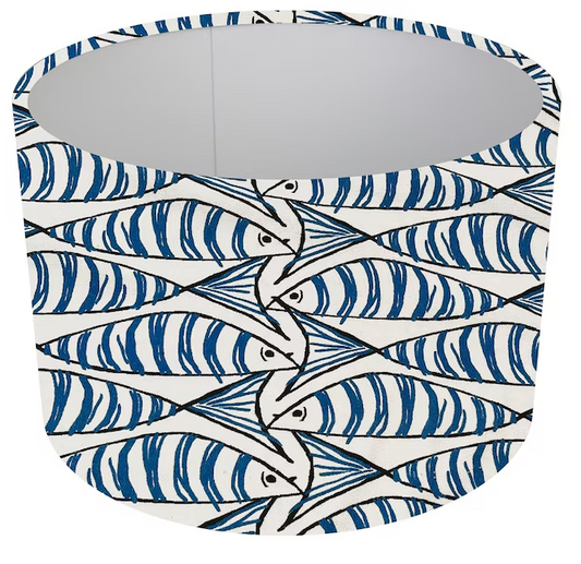 Padstow Blue Mackerel Fish Lampshade, Table/Ceiling, Pendant Drum Shade