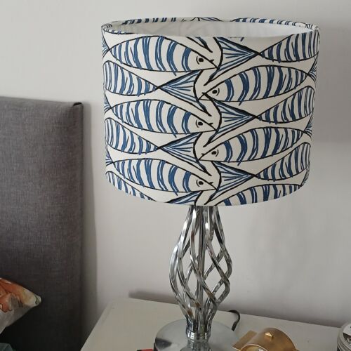 Padstow Blue Mackerel Fish Lampshade, Table/Ceiling, Pendant Drum Shade