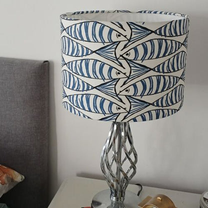 Padstow Blue Mackerel Fish Lampshade, Table/Ceiling, Pendant Drum Shade