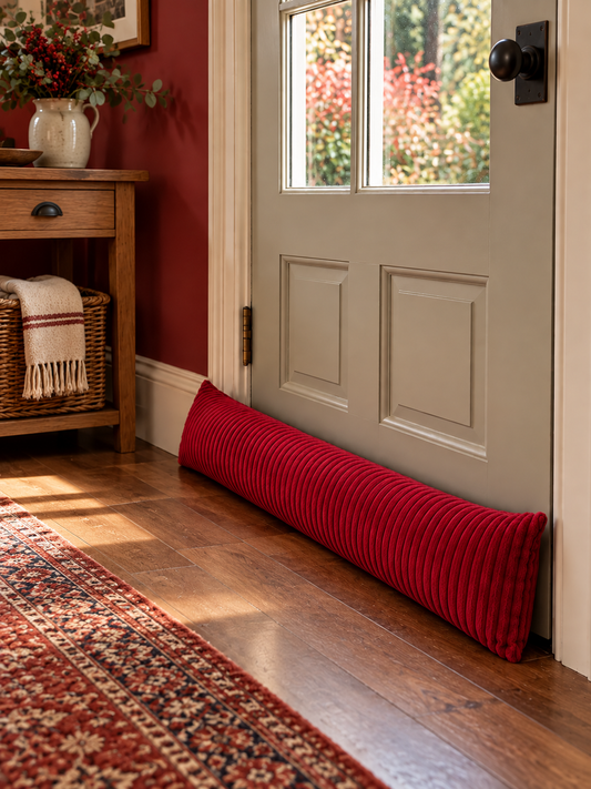 Red Jumbo plush Stripe Cord Chenille Draught Excluder (33" x 8")