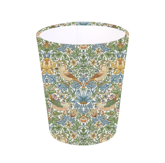 Handmade William Morris Strawberry Thief Sky Waste Paper Bin, Made in UK, Floral Theme, Birds, Home Decor Gift