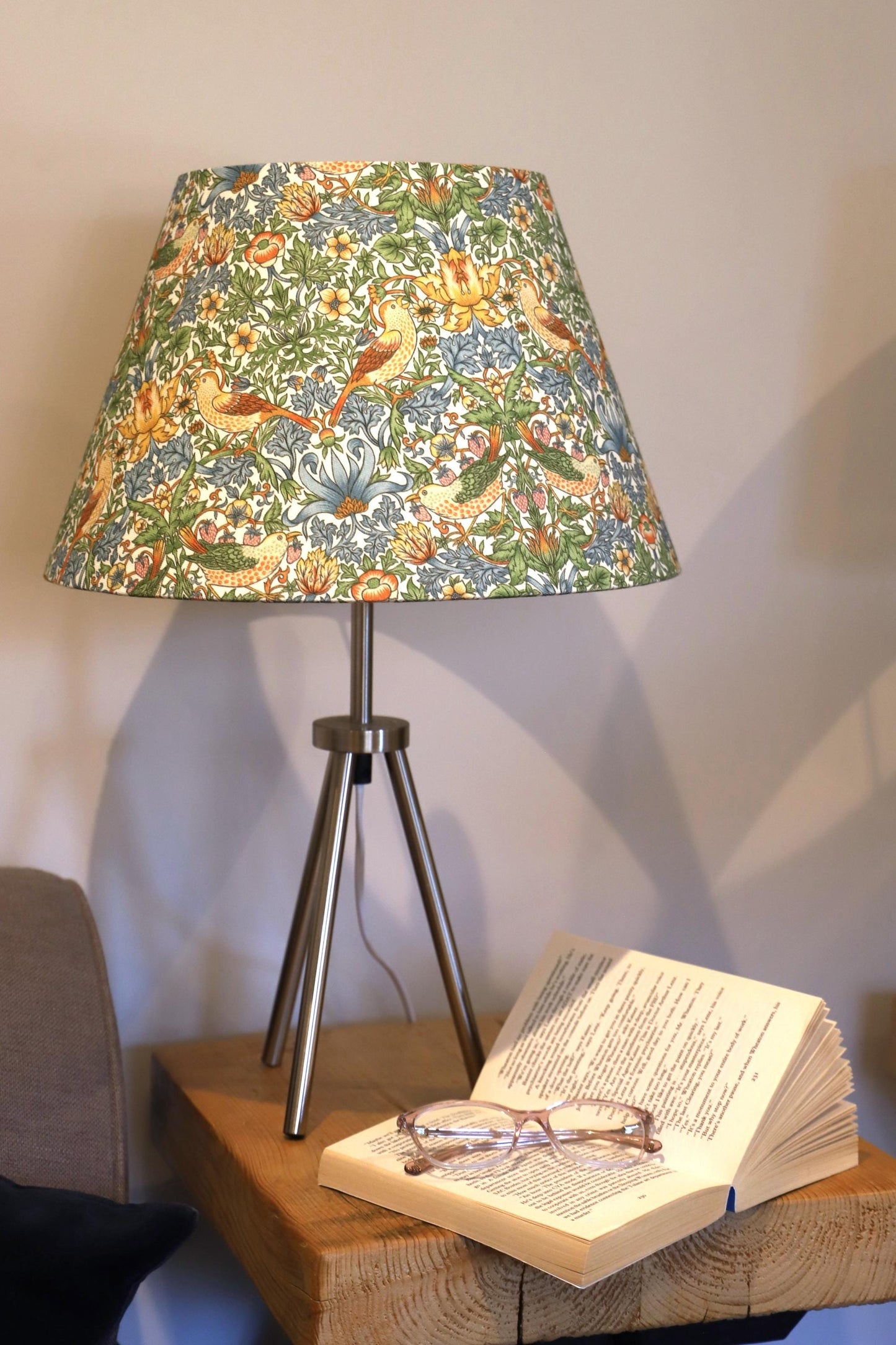 William Morris Strawberry Thief Empire Lampshade Ceiling Light / Table Lamp / Pendant, Home Decor, Handmade in UK, Crimson, Sky, Navy