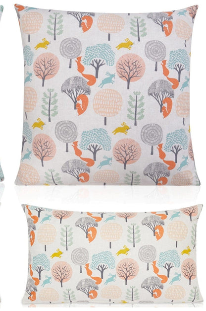 Childrens Forest Scene Hares / Squirrels  Orange/Yellow Cushions with Fillers Various Sizes