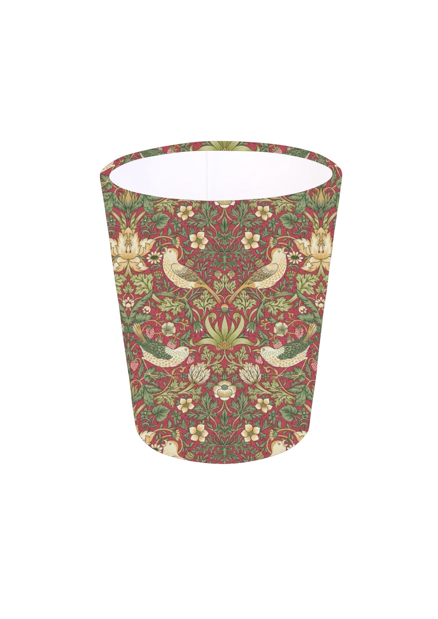 Handmade William Morris Strawberry Thief Crimson Waste Paper Bin, Made in UK, Floral Theme, Yellow and Red Flowers, Home Decor Gift