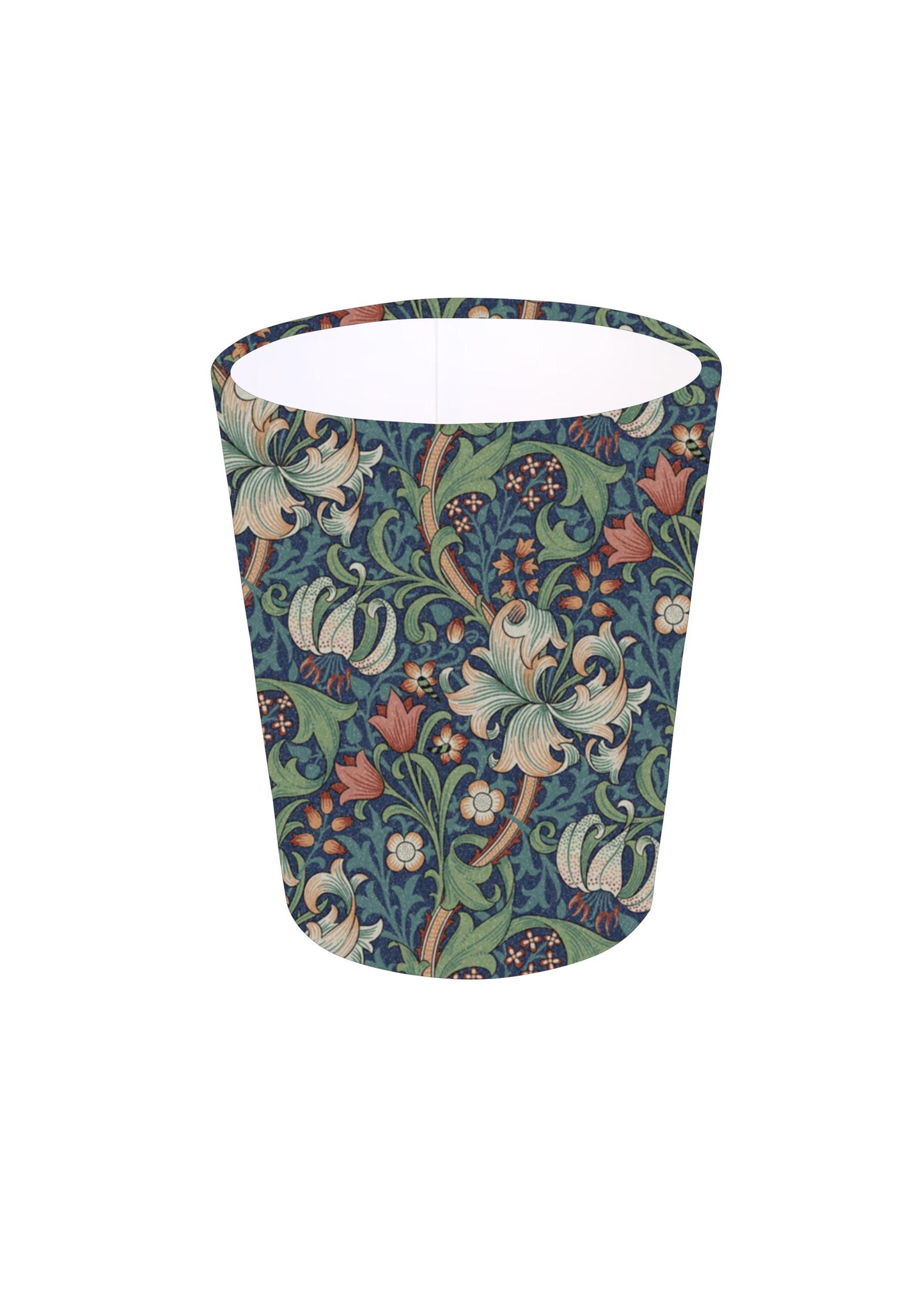 Handmade William Morris Golden Lily in Jewel Waste Paper Bin, Made in UK, Floral Theme, Birds, Home Decor Gift