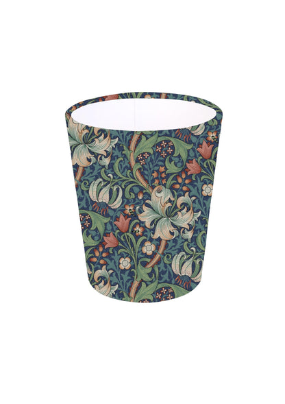 Handmade William Morris Golden Lily in Jewel Waste Paper Bin, Made in UK, Floral Theme, Birds, Home Decor Gift