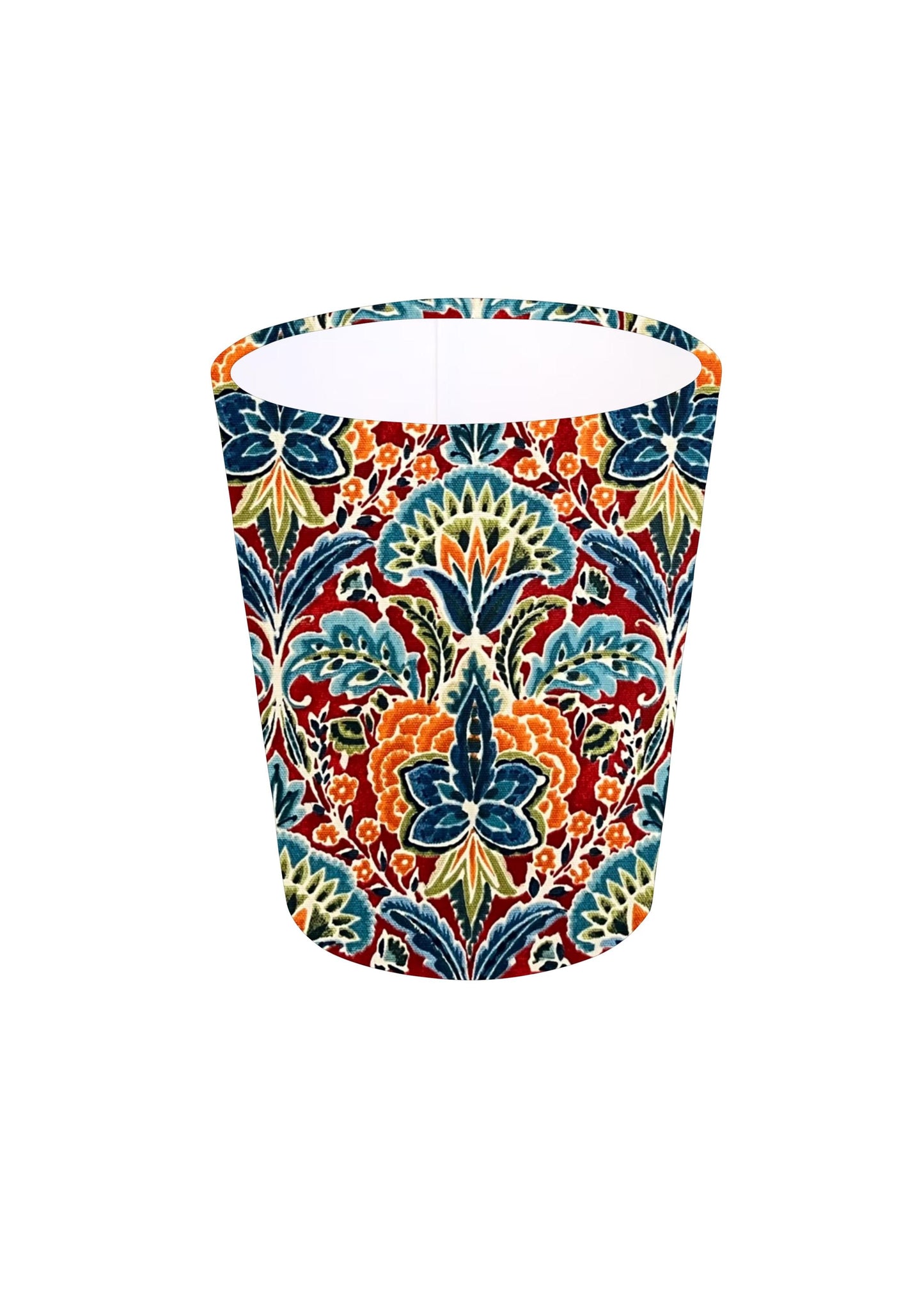 Handmade Rhapsody Ruby Waste Paper Bin, Colourful Home Decor Gift, Office/Bedroom/Living Room Bin, Red, Blue, Green, Floral, Vibrant, UK
