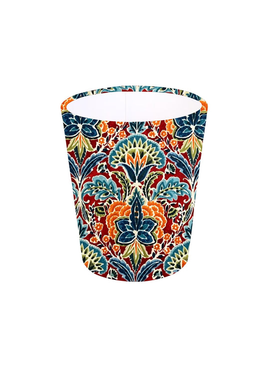 Handmade Rhapsody Ruby Waste Paper Bin, Colourful Home Decor Gift, Office/Bedroom/Living Room Bin, Red, Blue, Green, Floral, Vibrant, UK